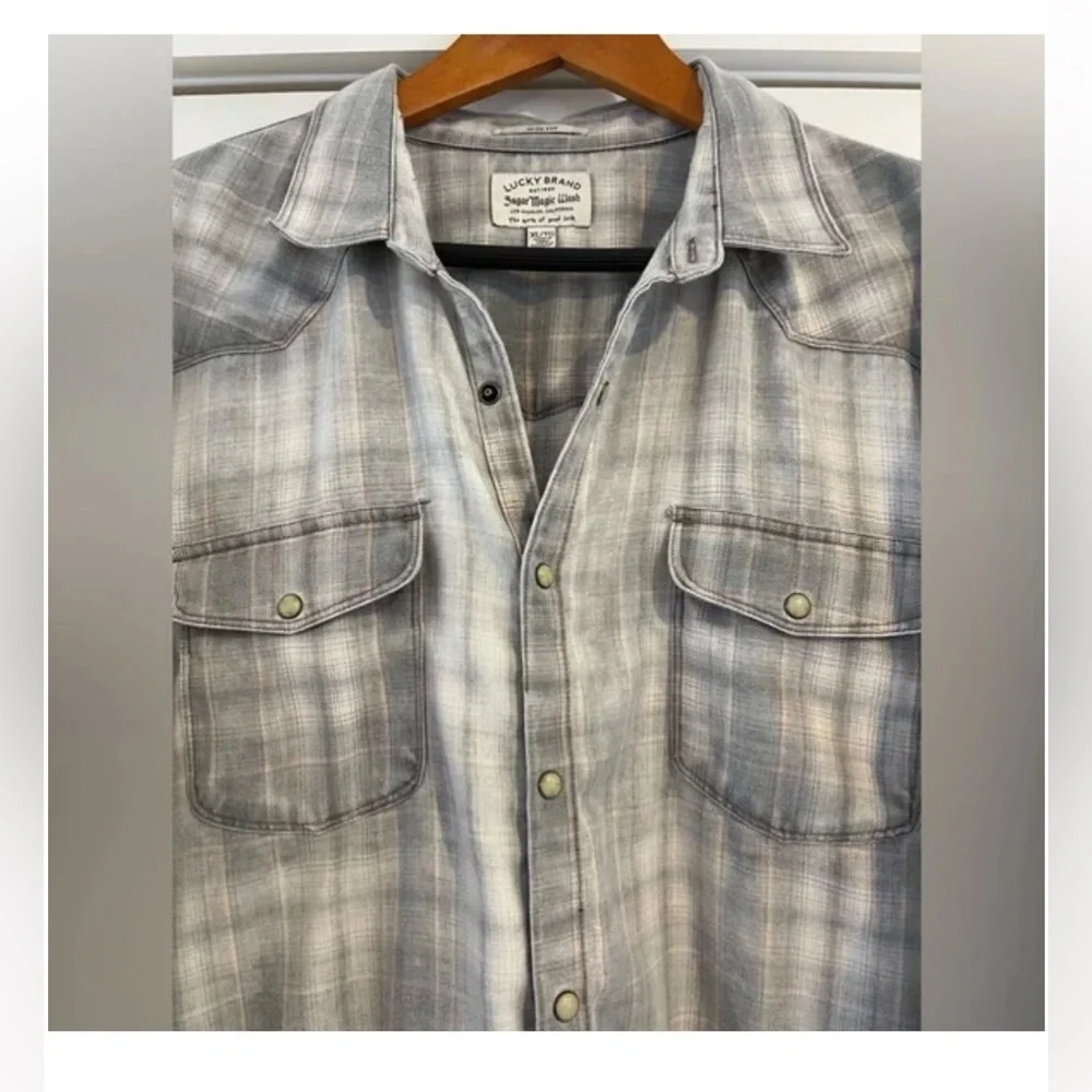 Lucky Brand - Men's Sugar Wash Plaid Western Long Sleeve Shirt - XL - Picture 2 of 6